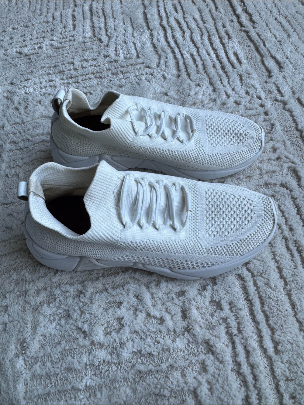 Mark Nason White Knit Slip-On Sneakers